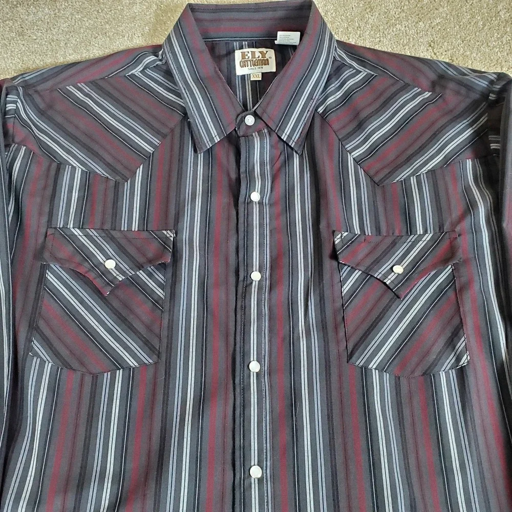 ELY Cattleman Western Shirt Men's Size XXL Pearl Snaps Long Sleeve‎ Stripe
